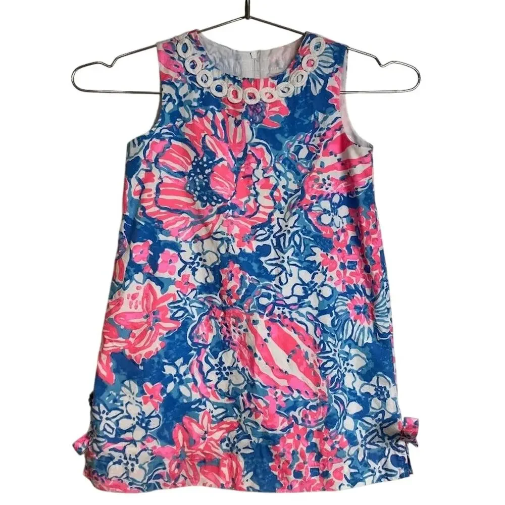 Lilly Pulitzer Girls Dress Tropical Bay Blue Pop Pop Glow Shift Dress Size 6